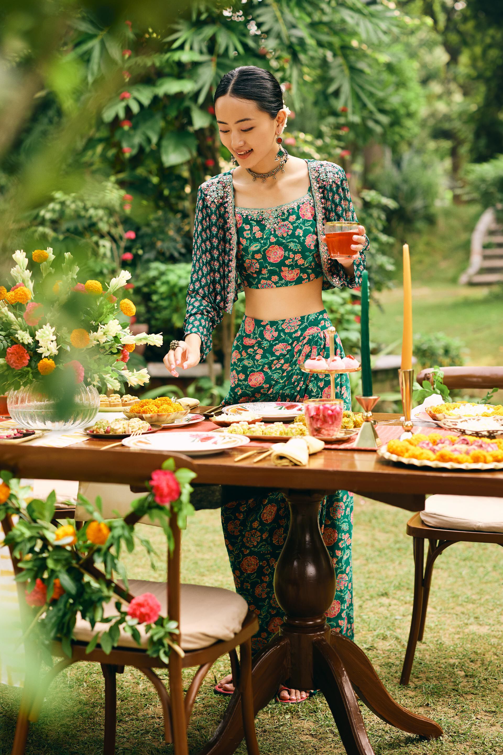 Gulzar Skirt Set, Green, image 2